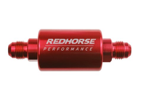 Redhorse Performance 4151 Series 100 Microns Fuel Filter with -6 AN Inlet Size 4151-06-3 Filter, Inline Mount, Aluminum, Red Anodized, Microns, Male Inlet/Outlet, Each