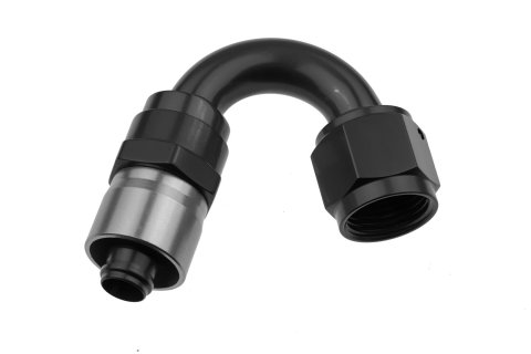 Redhorse Performance 7000 Series Crimp Style Hose End Fittings 7150-06-2 Ends, Series, Style, -6 AN Female Threads, Socketless barb, 150 degree, -6 AN Hose, Aluminum, Black Anodized, Each