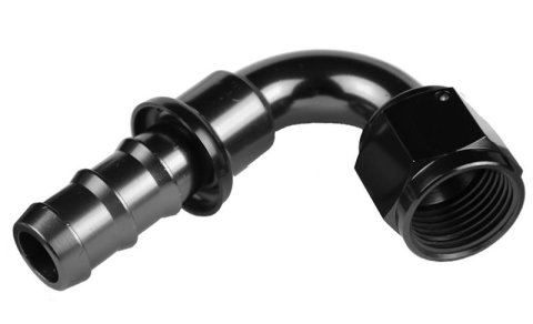 Redhorse Performance 2000 Series Push-Lock Hose Ends 2120-08-2 Ends, Series, Push Lock, -8 AN Female Threads, Socketless barb, 120 degree, -8 AN Hose, Aluminum, Black Anodized, Each