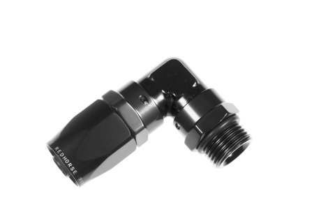Redhorse Performance 1490 Series Low-Profile AN to ORB Hose Ends 1490-06-06-2 Ends, Series, Low Profile, ORB, -6 Male Threads, Reusable swivel, 90 degree, -6 O-ring Hose, Aluminum, Black Anodized, Each