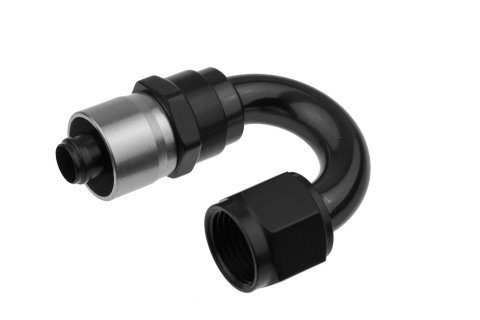 Redhorse Performance 7000 Series Crimp Style Hose End Fittings 7180-06-2 Ends, Series, Style, -6 AN Female Threads, Socketless barb, 180 degree, -6 AN Hose, Aluminum, Black Anodized, Each