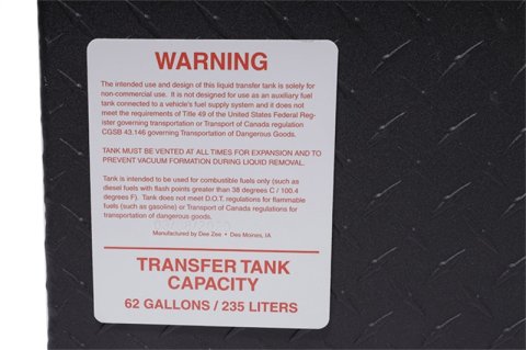 Dee Zee Combo Transfer Tanks DZ92856TB Liquid Tank / Tool Box Unit, Specialty Series L-Shaped Tool Box/Liquid Tank thumbnail 8