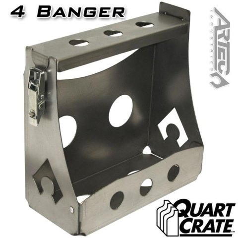 Artec Industries Quart Crate Holders QC0043 Storage Systems and Cargo Holders, 4 Banger Holders, Holds 4 Plastic Motor Oil Type Bottles, Aluminum, Natural, Each thumbnail 1