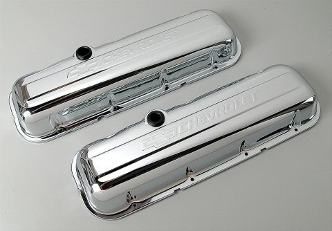 Proform Stamped Steel Chevrolet Valve Covers 141-114 Covers, Stock Height, Steel, Chrome, Logo, Chevy, Big Block, Pair