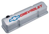 Proform GM Licensed Slant Edge Valve Covers 141-923 Covers, Aluminum, Gray with Red and Blue Logo, Tall, Chevy, Small Block, Pair thumbnail 1