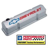 Proform GM Licensed Slant Edge Valve Covers 141-923 Covers, Aluminum, Gray with Red and Blue Logo, Tall, Chevy, Small Block, Pair thumbnail 2