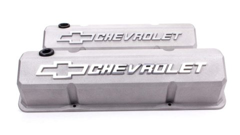 Proform GM Licensed Slant Edge Valve Covers 141-925 Covers, Aluminum, Gray Crinkle, Tall, Chevrolet, Bowtie Emblem, Chevy, Small Block, Pair thumbnail 3