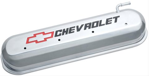 Proform Slant Edge Diecast Aluminum Valve Covers 141-264 Cover, Cast Aluminum, Polished, Chevrolet Logo, Chevy, Small Block, LS, Pair thumbnail 1