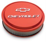Proform GM Licensed Chevrolet Slant-Edge Air Cleaners 141-831 Cleaners, Slant-Edge, Round, Dropped Base, Orange Powdercoat, Logo Top, 14 in. Diameter, 3 in. Filter Height, Each thumbnail 1