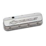 Proform GM Licensed Slant Edge Valve Covers 141-869 Covers, Edge, Tall, Perimeter Bolt, Cast Aluminum, Natural, Chevrolet Logo Top Style, Chevrolet, Big Block, Pair thumbnail 1