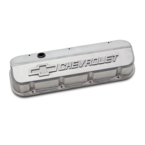 Proform GM Licensed Slant Edge Valve Covers 141-869 Covers, Edge, Tall, Perimeter Bolt, Cast Aluminum, Natural, Chevrolet Logo Top Style, Chevrolet, Big Block, Pair