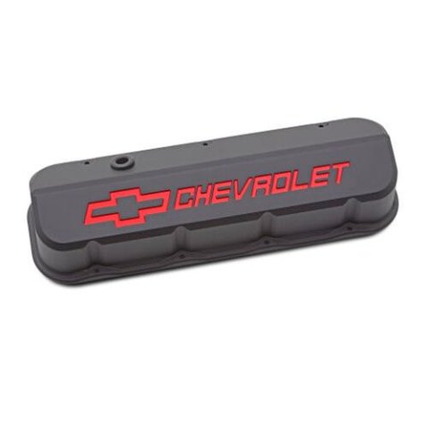 Proform GM Licensed Slant Edge Valve Covers 141-876 Covers, Edge, Tall, Perimeter Bolt, Cast Aluminum, Textured Black Powdercoated, Chevrolet Logo Top Style, Chevrolet, Big Block, Pair thumbnail 2