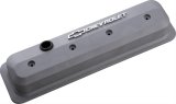 Proform GM Licensed Slant Edge Valve Covers 141-842 Cover, Cast Aluminum, Gray Crinkle, Raised Chevrolet Logo, Chevy, Small Block, Pair thumbnail 1