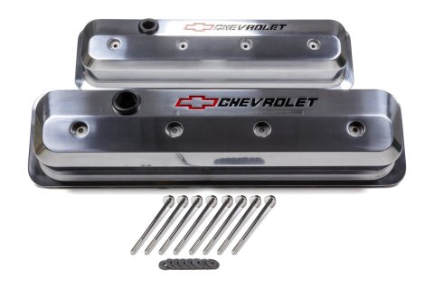 Proform GM Licensed Slant Edge Valve Covers 141-843 Cover, Cast Aluminum, Polished, Recessed Chevrolet Logo, Chevy, Small Block, Pair thumbnail 2