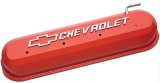 Proform Slant Edge Diecast Aluminum Valve Covers 141-261 Cover, Cast Aluminum, Orange Powdercoated, Chevrolet Logo, Chevy, Small Block, LS, Pair thumbnail 1
