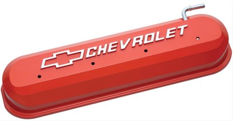 Proform Slant Edge Diecast Aluminum Valve Covers 141-261 Cover, Cast Aluminum, Orange Powdercoated, Chevrolet Logo, Chevy, Small Block, LS, Pair
