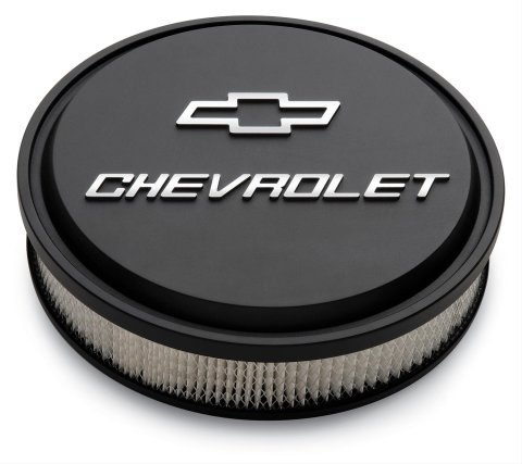 Proform GM Licensed Chevrolet Slant-Edge Air Cleaners 141-830 Cleaners, Slant-Edge, Round, Dropped Base, Black Crinkle, Logo Top, 14 in. Diameter, 3 in. Filter Height, Each