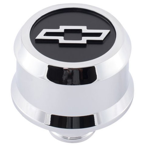 Proform Slant Edge Aluminum Breather Caps 141-856 Breather, Push-in, Aluminum, Chrome, Bowtie Logo, Each thumbnail 2