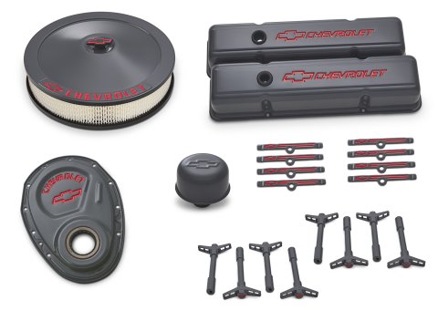 Proform GM Licensed Chevy Engine Dress Up Kits 141-880 Dress-Up Kit, Shark Gray, Red Chevrolet Logo, Tall Valve Covers, Valve Cover Wing Nuts, Hold-Down Tabs, Timing Cover, Air Cleaner, Kit thumbnail 5