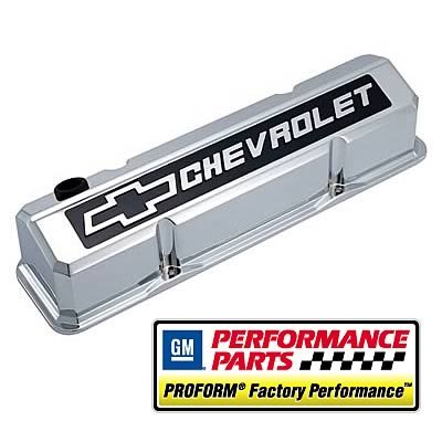 Proform GM Licensed Slant Edge Valve Covers 141-922 Covers, Cast Aluminum, Chrome, Tall, Chevrolet, Bowtie Emblem, Chevy, Small Block, Pair thumbnail 2