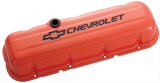 Proform Stamped Steel Chevrolet Valve Covers 141-787 Covers, Tall, Perimeter Bolt Style, Steel, Orange, Logo, Baffled, Chevy, Big Block, Pair thumbnail 1