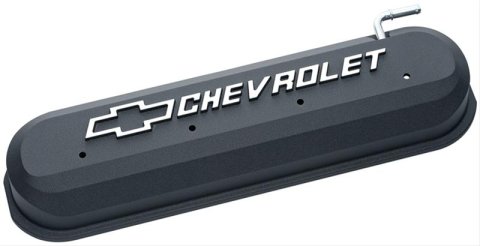 Proform Slant Edge Diecast Aluminum Valve Covers 141-262 Covers, Cast Aluminum, Black Crinkle, Chevrolet Logo, Chevy, Small Block, LS, Pair thumbnail 1