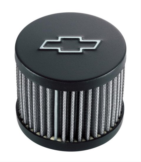 Proform Air Breather Caps for Chevrolet 141-614 Valve Cover Breather, Round, Push-in, Steel, Black Crinkle Top, Bowtie Emblem, Chevy, Each thumbnail 1