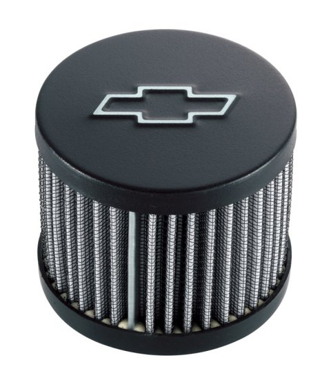 Proform Air Breather Caps for Chevrolet 141-614 Valve Cover Breather, Round, Push-in, Steel, Black Crinkle Top, Bowtie Emblem, Chevy, Each thumbnail 2