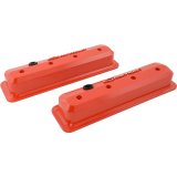 Proform GM Licensed Slant Edge Valve Covers 141-841 Cover, Cast Aluminum, Orange Powdercoated, Raised Chevrolet Logo, Chevy, Small Block, Pair thumbnail 2