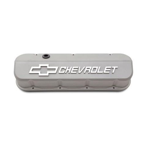Proform GM Licensed Slant Edge Valve Covers 141-872 Covers, Edge, Tall, Perimeter Bolt, Cast Aluminum, Textured Gray Powdercoated, Chevrolet Logo Top Style, Chevrolet, Big Block, Pair thumbnail 2