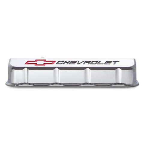 Proform GM Licensed Slant Edge Valve Covers 141-877 Covers, Edge, Tall, Perimeter Bolt, Cast Aluminum, Chrome Powdercoated, Chevrolet Logo Top Style, Chevrolet, Big Block, Pair thumbnail 3