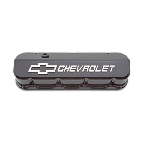 Proform GM Licensed Slant Edge Valve Covers 141-868 Covers, Edge, Tall, Perimeter Bolt, Cast Aluminum, Gloss Black Powdercoated, Chevrolet Logo Top Style, Chevrolet, Big Block, Pair thumbnail 2