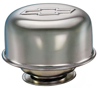 Proform Air Breather Caps for Chevrolet 141-618 Valve Cover Breather, Twist-On, Round, Steel, Chrome, Bowtie Emblem, Each thumbnail 1