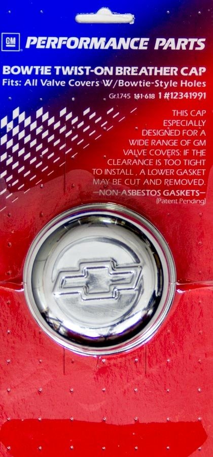 Proform Air Breather Caps for Chevrolet 141-618 Valve Cover Breather, Twist-On, Round, Steel, Chrome, Bowtie Emblem, Each thumbnail 2