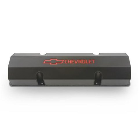Proform GM Licensed Super-Light Fabricated Aluminum Valve Covers 141-802 Covers, Aluminum, Tall, Black, Chevy Logo, Chevy, Small Block, Pair