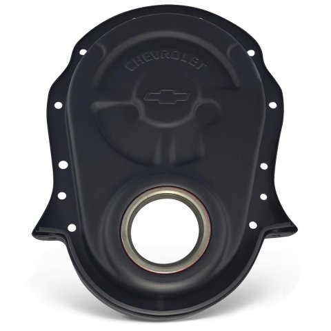Proform Chevy Bowtie Timing Chain Covers 141-219 Cover, 1-Piece, Steel, Black Crinkle, Chevrolet and Emblems, Chevrolet, Big Block, Each thumbnail 1