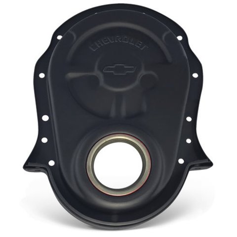 Proform Chevy Bowtie Timing Chain Covers 141-219 Cover, 1-Piece, Steel, Black Crinkle, Chevrolet and Emblems, Chevrolet, Big Block, Each thumbnail 2