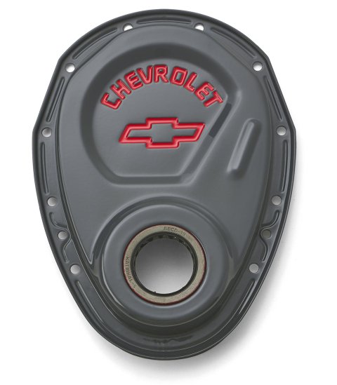 Proform Chevy Bowtie Timing Chain Covers 141-883 Cover, 1-Piece, Steel, Shark Gray, Chevrolet and Emblems, Chevy, Small Block, Each