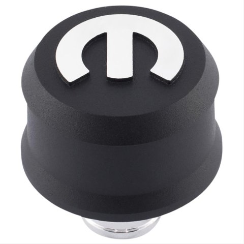 Proform Slant Edge Aluminum Breather Caps 440-440 Breather, Push-in, Aluminum, Black, Mopar Logo, Each thumbnail 1