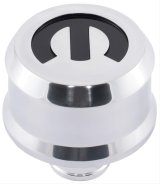 Proform Slant Edge Aluminum Breather Caps 440-441 Valve Cover Breather, Aluminum, Push-in, Round, Polished, Recessed Black Mopar Emblem, 2.500 in. Diameter, 1.220 in. Hole Size, Each thumbnail 1