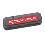 Proform GM Licensed Slant Edge Valve Covers 141-867 Covers, Covers, Tall, Perimeter Bolt Mounting, Aluminum, Black Powdercoat, Chevrolet Logo, Chevy, Big Block, Pair thumbnail 1