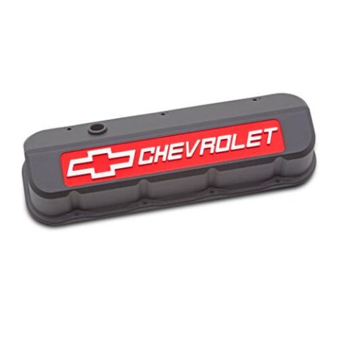 Proform GM Licensed Slant Edge Valve Covers 141-867 Covers, Covers, Tall, Perimeter Bolt Mounting, Aluminum, Black Powdercoat, Chevrolet Logo, Chevy, Big Block, Pair