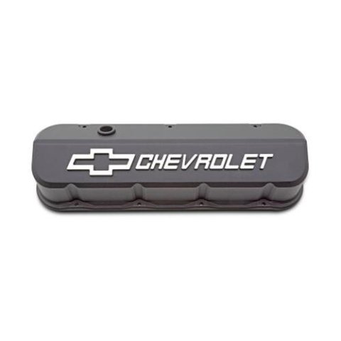 Proform GM Licensed Slant Edge Valve Covers 141-870 Covers, Edge, Tall, Perimeter Bolt, Cast Aluminum, Textured Black Powdercoated, Chevrolet Logo Top Style, Chevrolet, Big Block, Pair thumbnail 2