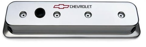 Proform GM Licensed Diecast Aluminum Chevrolet Valve Covers 141-132 Covers, Tall, Cast Aluminum, Chrome, Logo, Centerbolt, Chevy, Small Block, Pair thumbnail 2