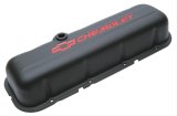 Proform Stamped Steel Chevrolet Valve Covers 141-811 Covers, Tall, Steel, Black Wrinkle, Red Logo, Chevy, Big Block, Pair thumbnail 2