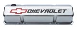 Proform GM Licensed Slant Edge Valve Covers 141-927 Covers, Cast Aluminum, Polished, Slant-Edge, Chevrolet, Bowtie Emblem, Chevy, Small Block, Pair thumbnail 1
