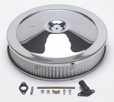 Proform GM Licensed Chevrolet Air Cleaner Kits 141-307 Filter Assembly, 14 in. Diameter, Round, Steel, Chrome, Chevy Logo, 3 in. Filter Height, Each