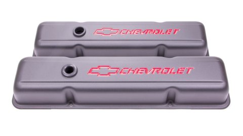 Proform Stamped Steel Chevrolet Valve Covers 141-750 Covers, Stock Height, Steel, Black Wrinkle, Logo, Chevy, Small Block, Pair thumbnail 2