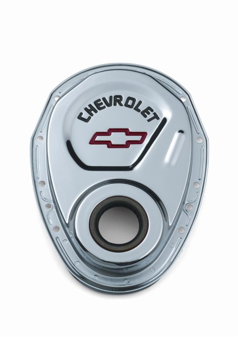Proform Chevy Bowtie Timing Chain Covers 141-904 Cover, 1-Piece, Steel, Chrome Plated, Chevrolet and Emblems, Chevy, Small Block, Each