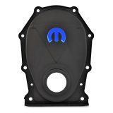 Proform Mopar Timing Chain Covers 440-219 Cover, One-piece, Steel, Black Textured, M Logo, Pointer, Chrysler, Dodge, Plymouth, Each thumbnail 1